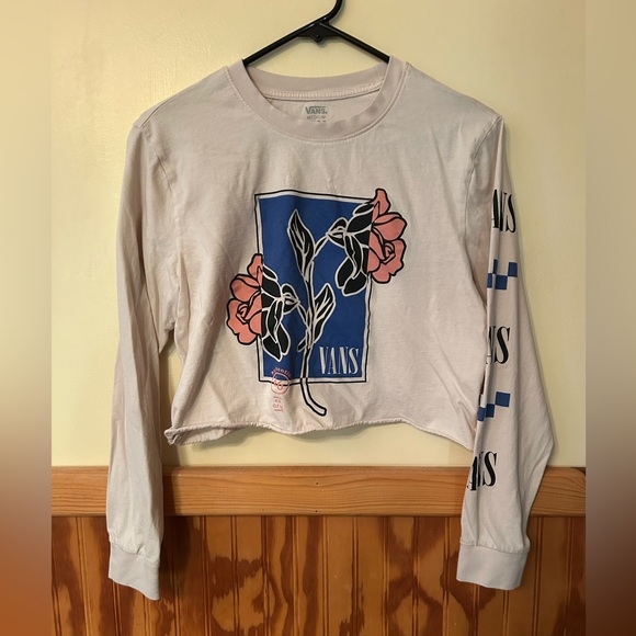 Vans Tops - Vans Beige Cropped Long Sleeve Tee with Floral Graphic